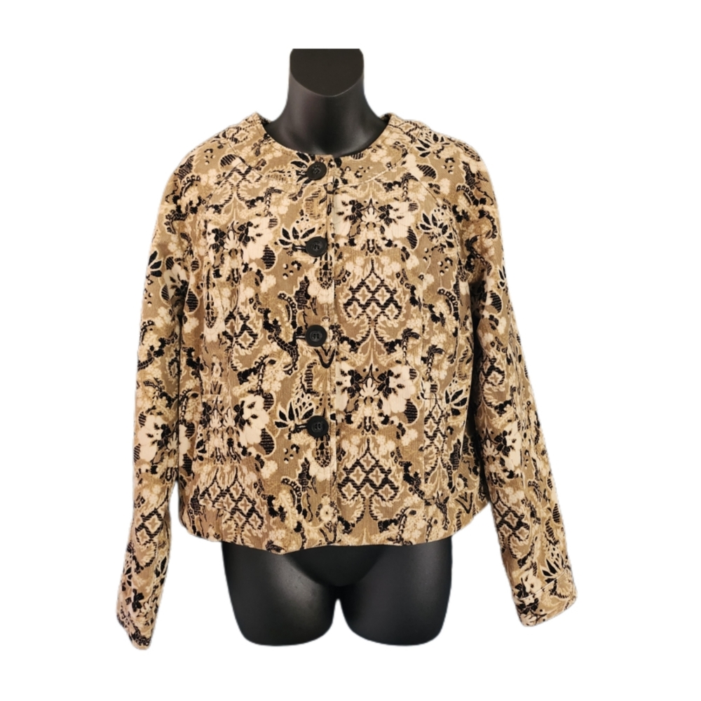 CHARTER CLUB PETITE ABSTRACT PRINT CROPPED CORDUROY JACKET NWOT - Picture 2 of 4